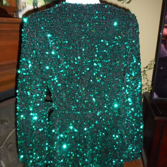 NWT Holiday New Years Emerald Green black Full Sequin Dress, Small - Picture 5 of 8